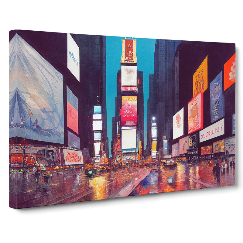 Times Square New York Watercolour Vol.3 - Wrapped Canvas Print, 40cm H x 60cm W x 3cm D