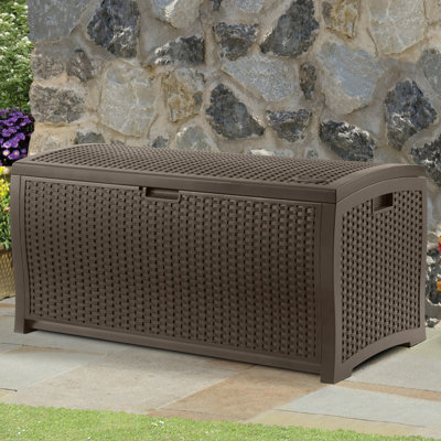 Dakota Fields Purnell 127cm W 375L Wicker Lockable Deck Box in Brown