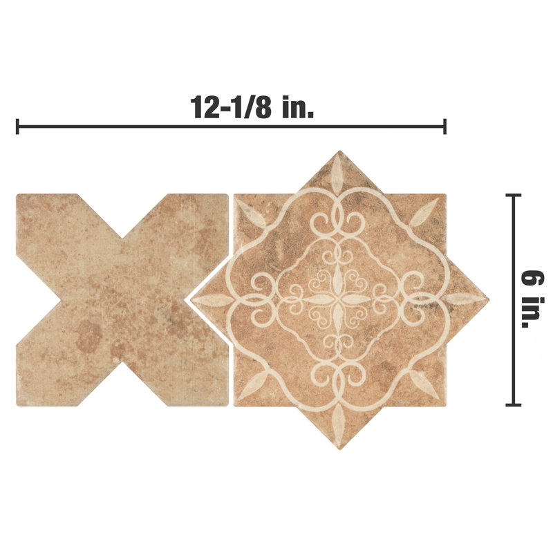 Tech Land Star & Cross Fire 6" x 12" Porcelain Singular Wall Floor Use Tile