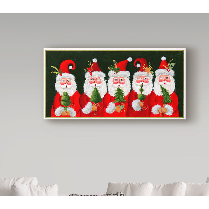 « cinq pères noël », art sur toile, H 10 po x l 19 po x P 2 po