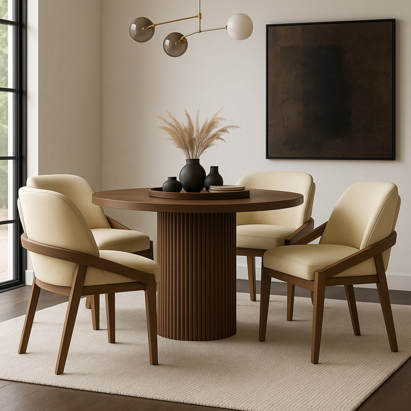 Chaise rembourrée en cuir Navo, Noyer teinté, Cuir végétalien beige