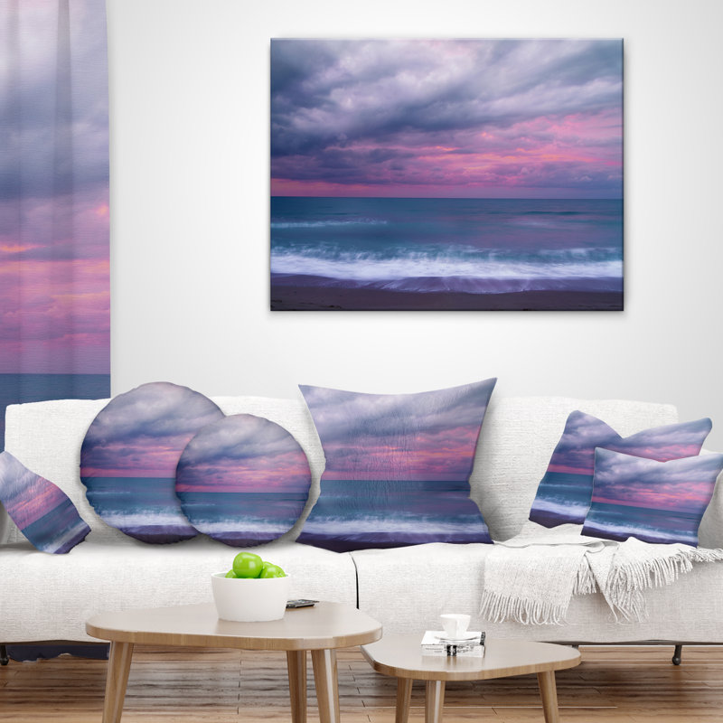 Oreiller imprimé bleu et rose - bleu et rose, 18 po x 18 po, Coussin décoratif