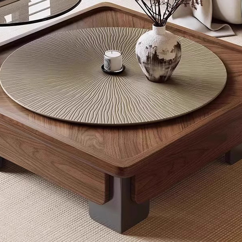 Table basse carrée en bois massif noyer, 13.39" H x 39.37" W x 39.37" D, Noyer / gris