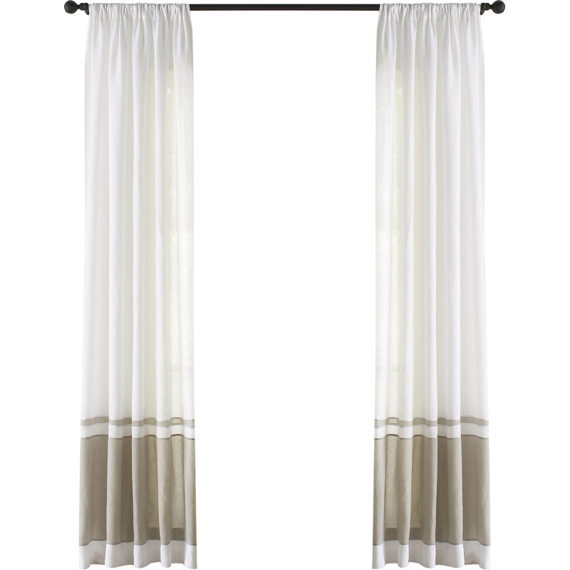 Galiano Linen Blend Semi Sheer Curtain Single Panel, White/Parchment, 42" W x 108" L