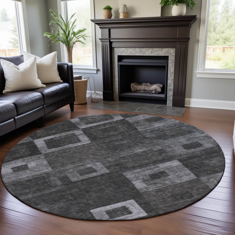 Premium Machine Washable Ducote AMF1142 Geometric Rug, Round 8'