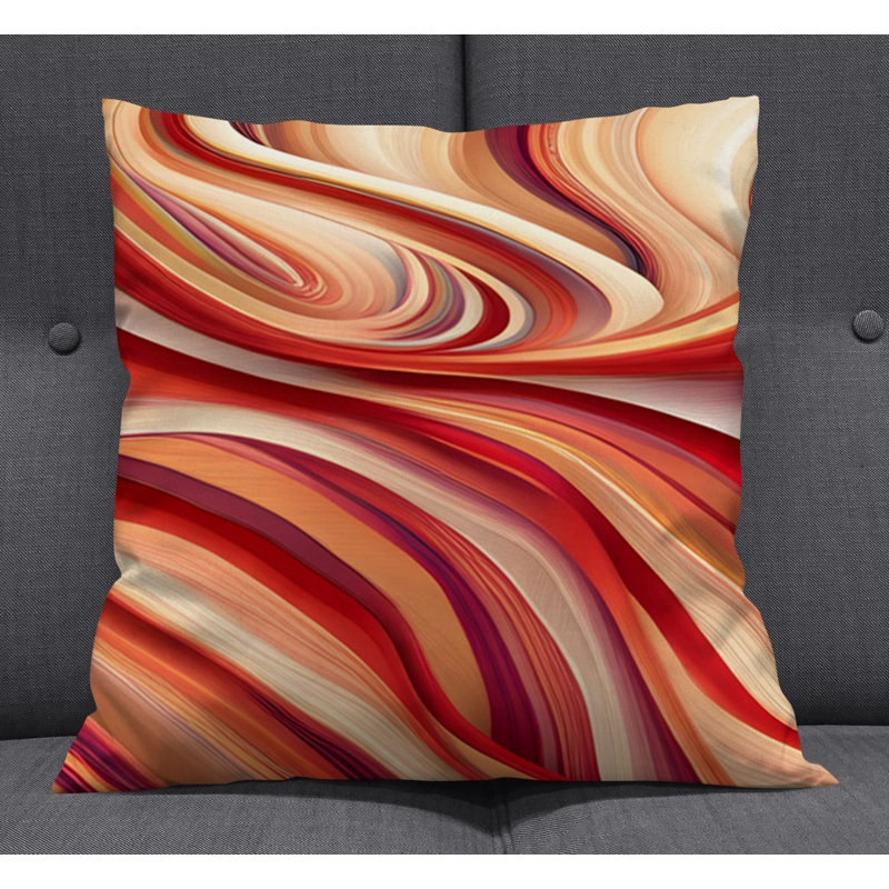 Throw Pillow With Insert, Red/Beige Striped/Abstract 4, 16"H x 16"W