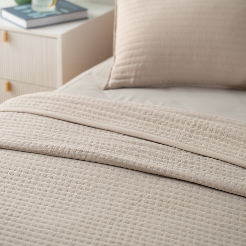 Oversized King Tan Microfiber Reversible Quilt Set