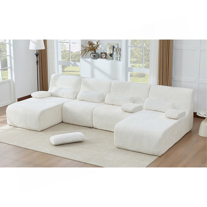 Canapé surdimensionné de 132,2 po, Velours côtelé blanc