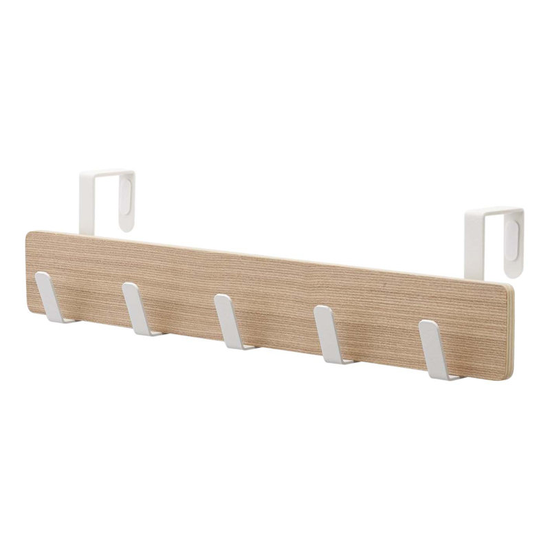 Beige Wood and Metal Over-The-Door Hook Rack