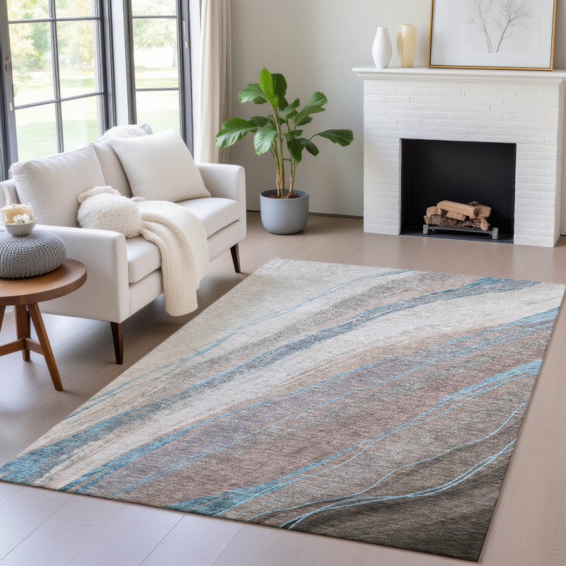 Tapis intérieur / extérieur brun lavable à la machine Xhevrie, Rectangle 10 pi x 14 pi