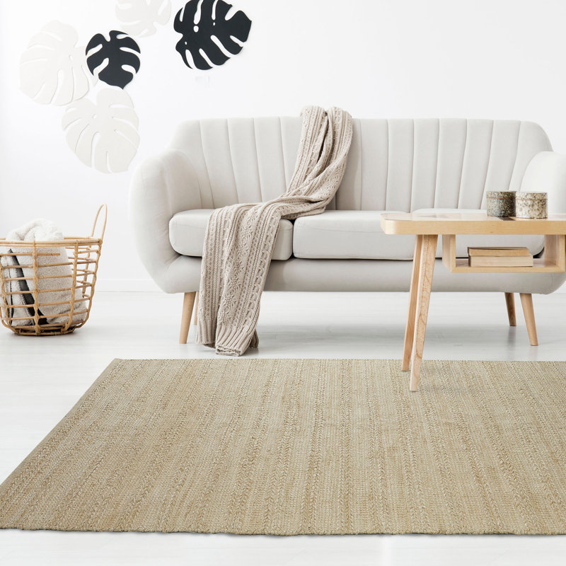 Modern Farmhouse Handmade Natural Fiber Jute Indoor Area Rug with Cotton Backing, Rectangle 8' x 12', Ivory