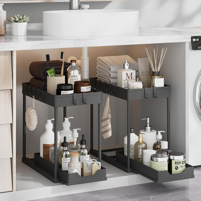 Ensemble de 2 sous-éviers sous le lavabo - rangement coulissant noir pour rangement de cuisine et de salle de bain