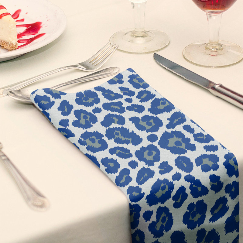 Cotton Animal Print Square Napkin, 10" x 10", White/Silver Green/Royal Blue