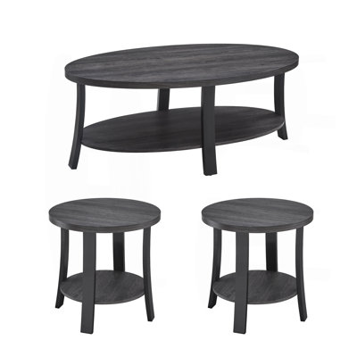Contemporary Oval Wood Shelf 3-Piece Coffee Table Set