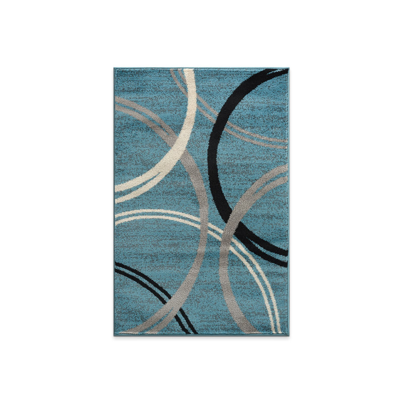 Tapis bleu / gris / noir à motif abstrait Tolchester, Rectangle 2 pi 7 po x 4 pi