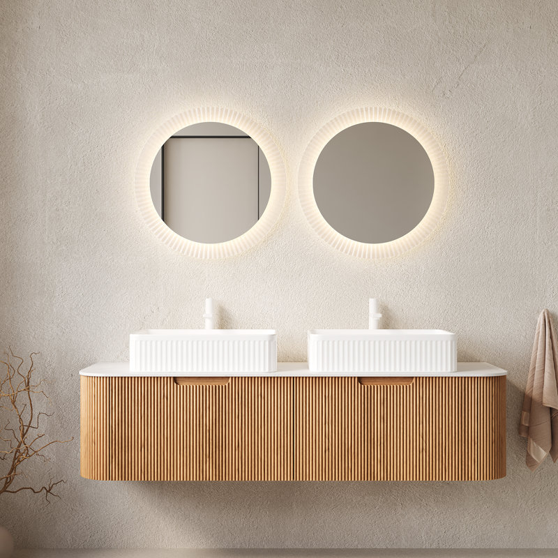 Meuble-lavabo de salle de bain 60 po, 2 tiroirs, 2 lavabos rectangulaires en céramique blanche et plateau en pierre de frêne blanc Carrara pré-assemblé, grain de bois naturel 