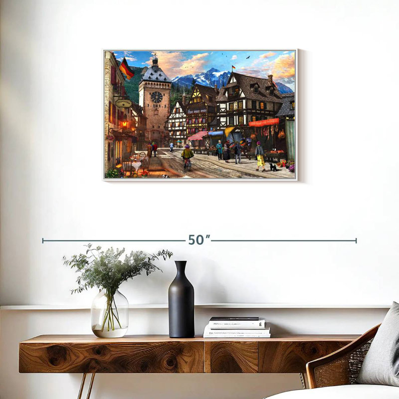 Village allemand, 31 po x 21 po, Cadre flottant blanc