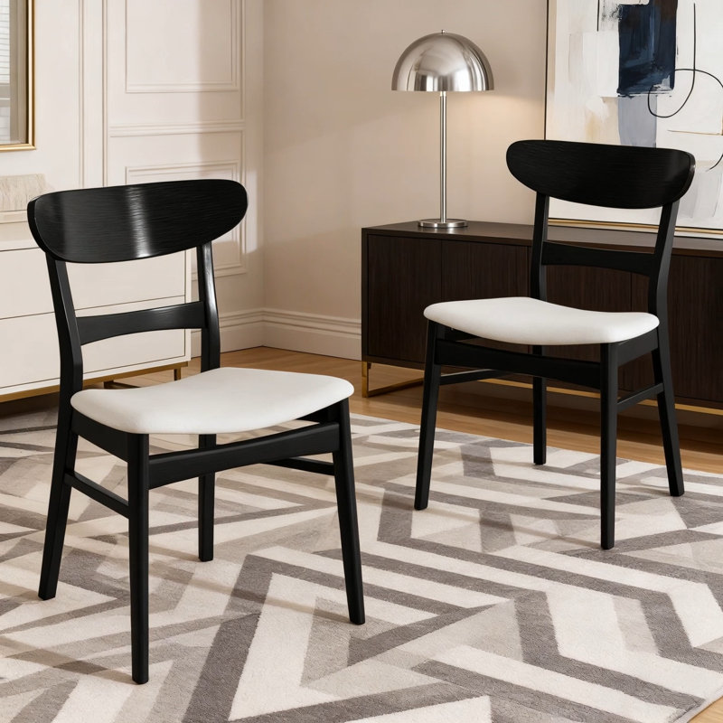 Ensemble de 2 chaises de salle à manger rembourrées de style Mid-Century, avec des pieds en bois d'hévéa écologiques, des sièges confortables et élégants
