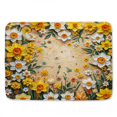 Tapis de bain jaune et blanc Jonquilles