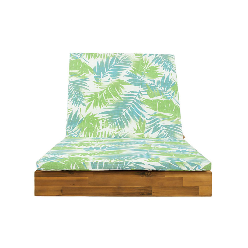 Acacia Wood Chaise Lounge with 2-Fold Thin Cushion - Outdoor Recliner with Water-Repellent Cushion, 79.6" L x 29" W, 300 lbs