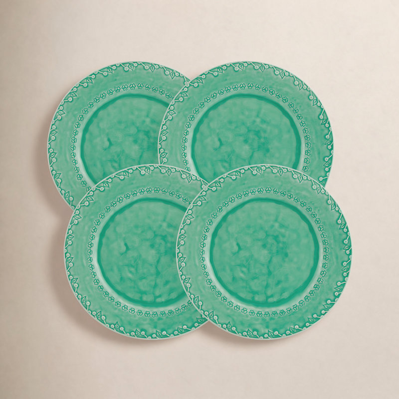 Assiette plate en faïence 11,42 po Flora, ensemble de 4, Vert