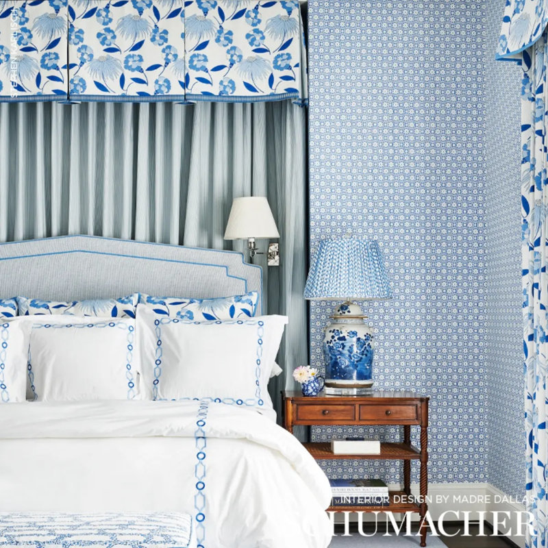 Schumacher x Celerie Kemble Bouquet Toss Fabric, Afternoon Blue