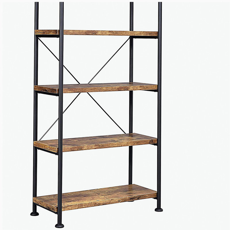 Antique Nutmeg and Black 4-shelf Bookcase, Brown