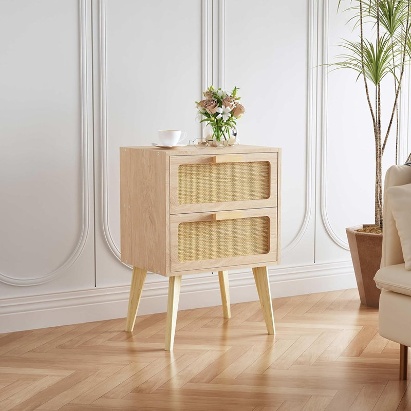 Table de chevet en rotin, table de chevet avec rangement Boho, table de bout, table d'appoint ...