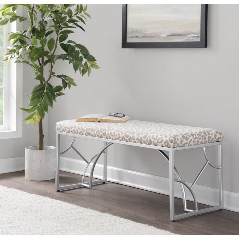 Zeveren Polyester Blend Upholstered Bench, Gray/White