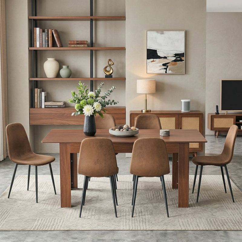 Extendable Rectangular Dining Table with 2 Drop Leaves, Modern Expandable Kitchen Table, Walnut Finish for Dining Room, Living Room