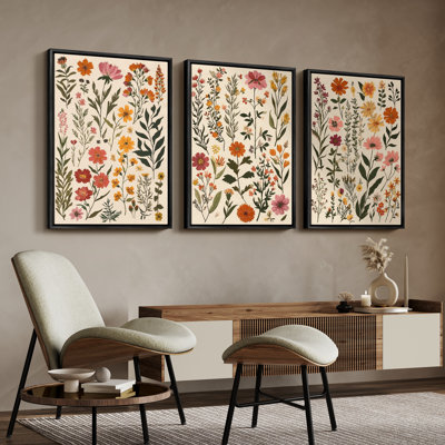 Art mural encadré, rétro, antique, classique pour chambre à coucher - 16 po x 24 po x 3 panneaux