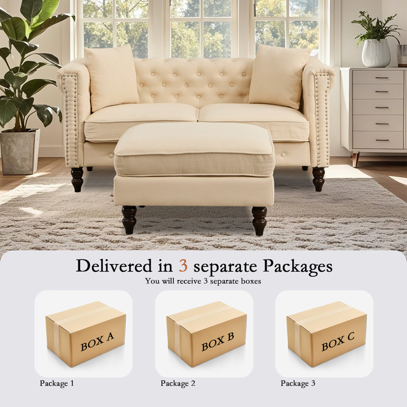 3 - Piece Upholstered L Shape Sectional Sofa Modular Sectional With Reversible Chaise , Beige Linen