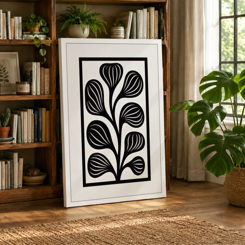 Striped Botanica Botanical - Wrapped Canvas, 18x12 - 45.7 x 30.5 cm, Teal Border