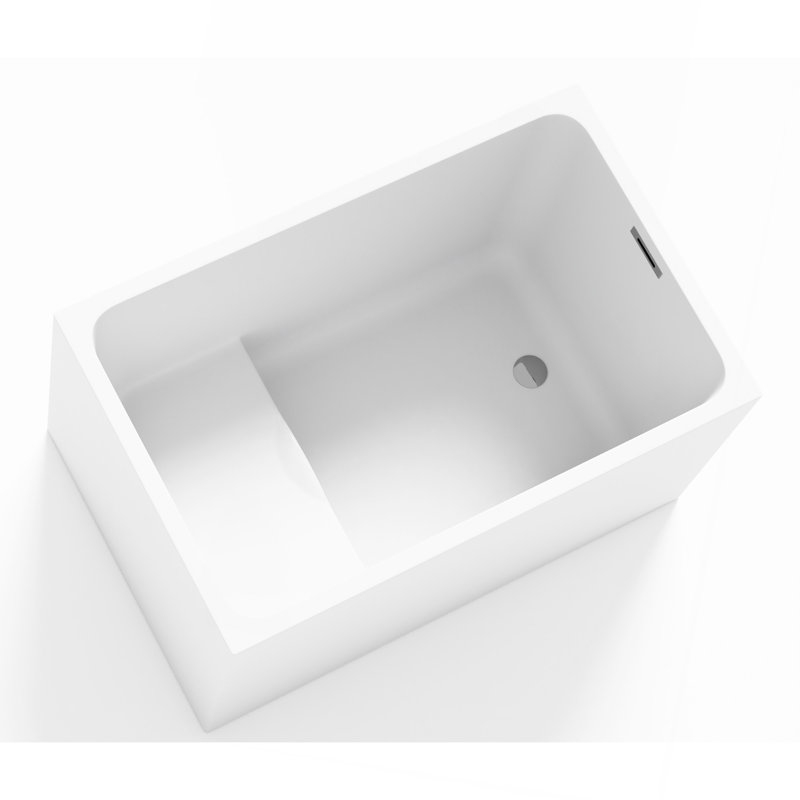 Baignoire autoportante de 47 po en acrylique avec siège: forme rectangulaire spacieuse, trop-plein chromé et bonde escamotable certifiée CUPC, finition blanc brillant