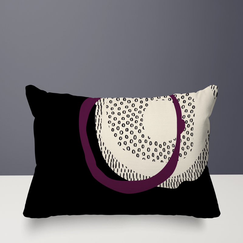 Coussin lombaire réversible intérieur / extérieur Vikka, H 14 po x l 20 po, Mauve / noir / blanc cassé