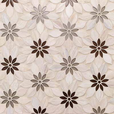Linden 12.4" x 14.13" Polished Floral Marble Waterjet Mosaic Tile (1.21 Sq. Ft. / Each)