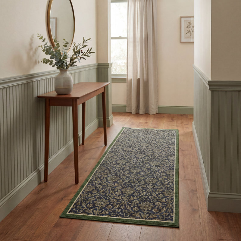 Laura Ashley Annecy Imagine Printed Chenille Washable Rugs, 24" x 72", Navy Multi