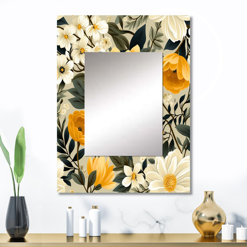 Manon Retro Floral Revival Botanical Pattern - botanical  Mirror, Botanical Decorative Wall Mirror, Printed Metal Art