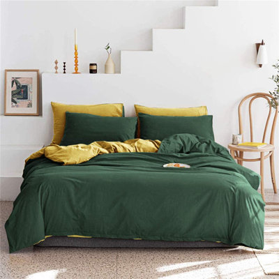 Dark Green And Yellow Reversible Duvet Cover Set Modern Microfiber Bedding Set -  Nayoroom, MLJH-King