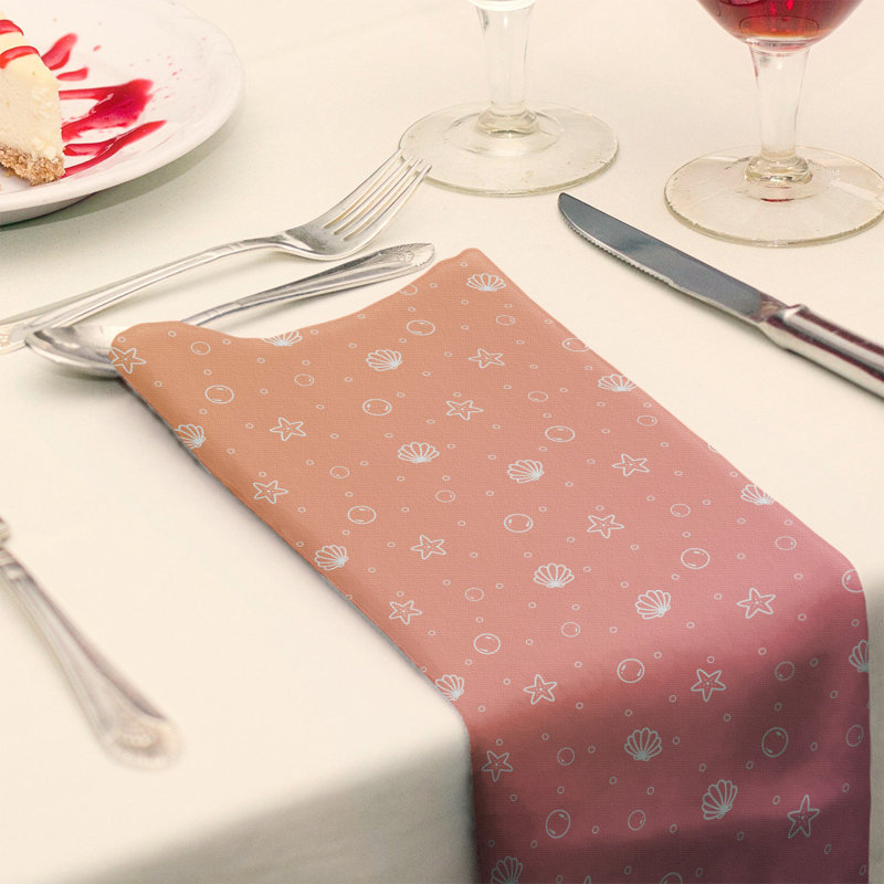 Serviette en coton à motif coquillage, Rose / Orange, Sergé de polyester, H 0,1 po x l 10 po x P 10 po