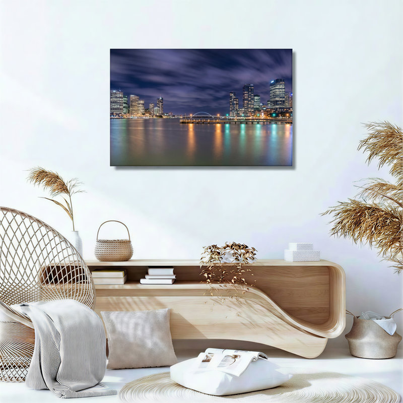 Ensemble de 1 tableau sur toile « Nuit en ville », H 28 po x l 40 po, Toile tendue