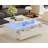 35 Inch LED Coffee Table with 4 Drawers & Open Shelf, High Gloss White Sofa Table for Living Room