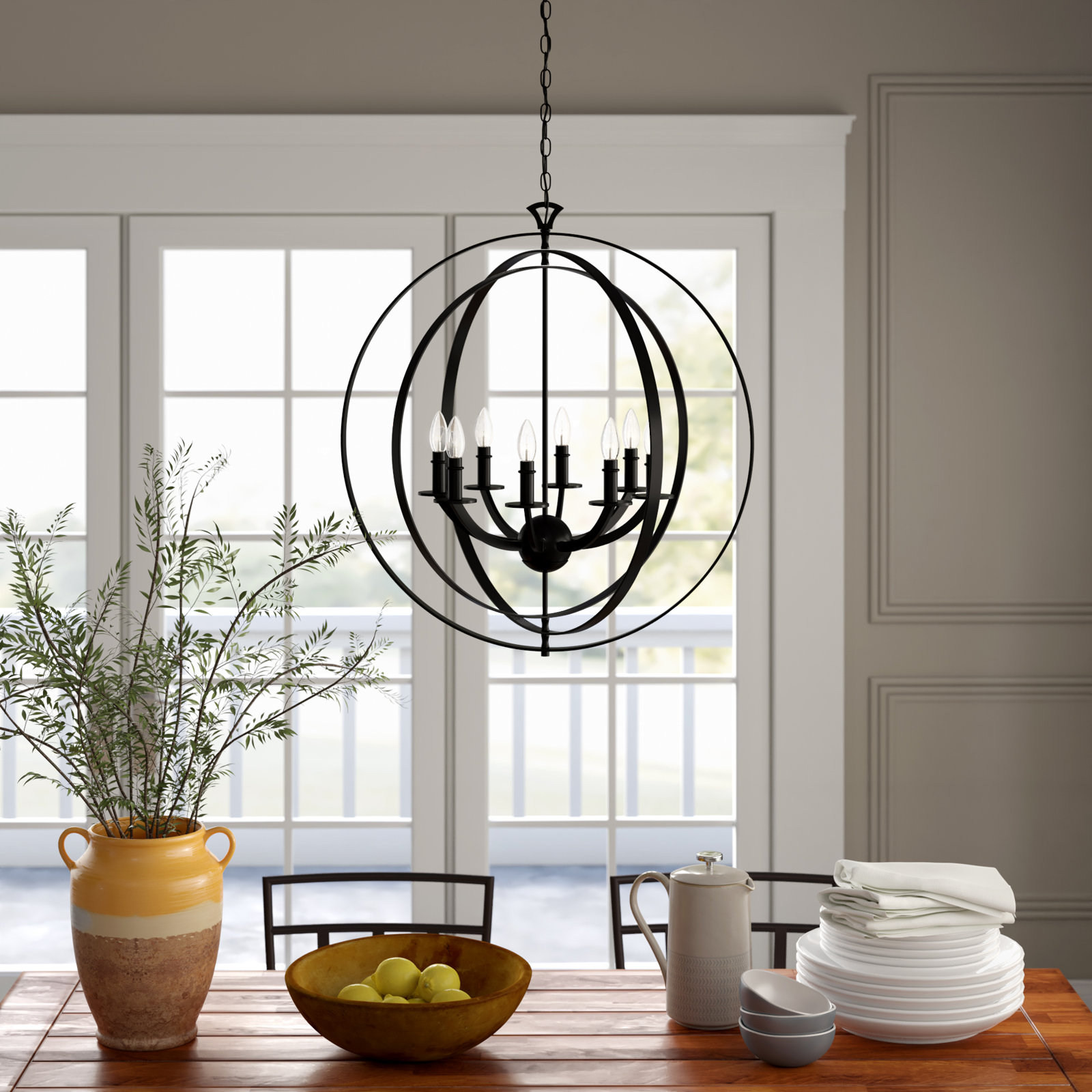 Devos 6 - Light Metal Dimmable Globe Chandelier, Classic Bronze