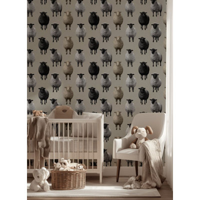 Papier peint neutre à motif de mouton