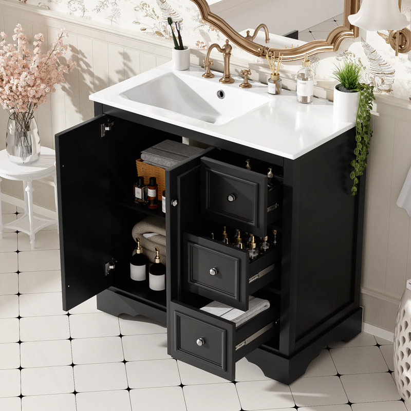 Bathroom Vanity with Ceramic Basin, Black
