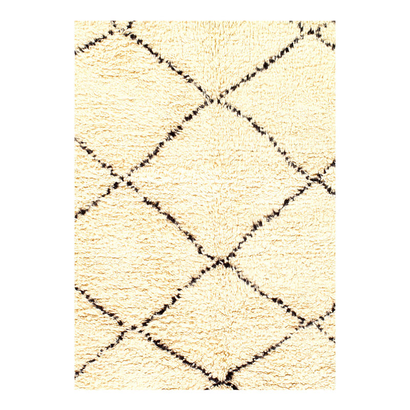 Tapis unique en laine ivoire / noir 5 pi 6 po x 6 pi Rico 1970