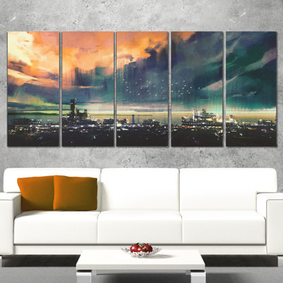 Ensemble 5 pièces d’art mural sur toile tendue science-fi city