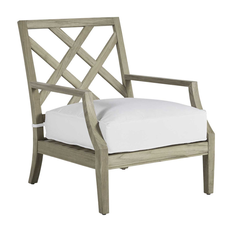 Haley Teak Patio Chair with Cushions, Oyster Teak, Natural White, No welt + Standard fill