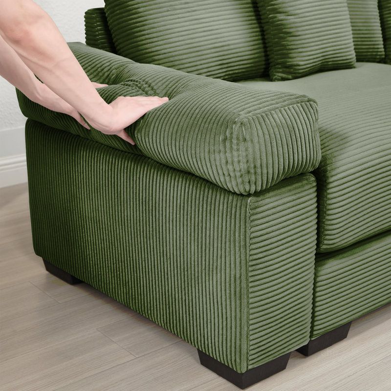 Canapé modulaire surdimensionné en forme de nuage de 54,3 po, accoudoirs très épais, bons coussins de résilience, conception ergonomique en velours côtelé de qualité supérieure, assemblage facile pour le salon, vert