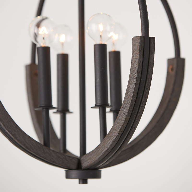 Luminaire suspendu sphère 4 lumières avec accents en bois Arees